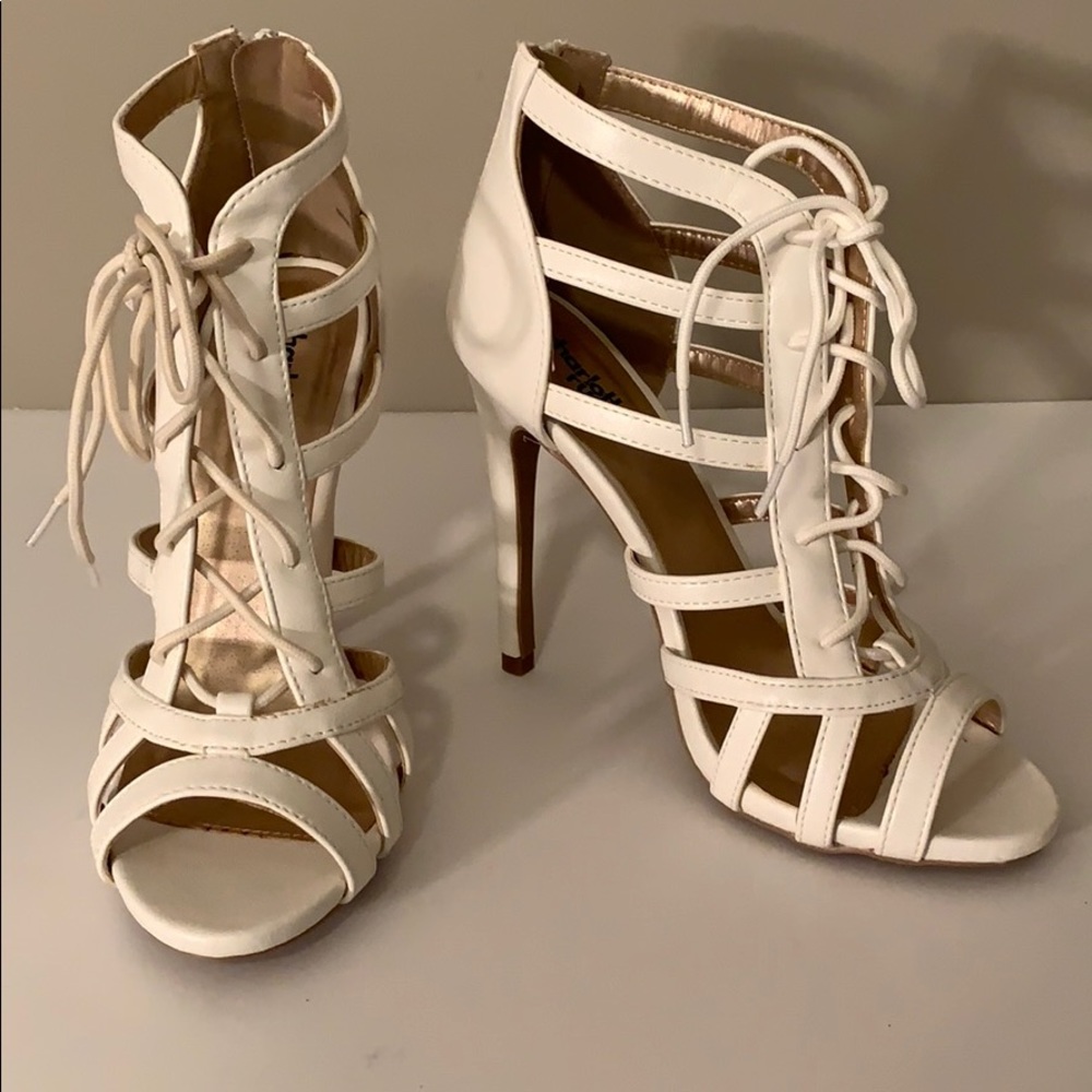 Charlotte Russe White Glee Strappy Heels